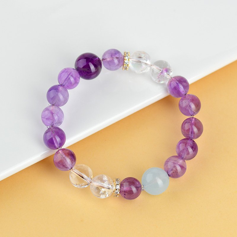 Natural purple crystal with white crystal sea sapphire bracelet